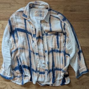 We The Free Tie-Dye Button Up Shirt, Pink Blue and White
